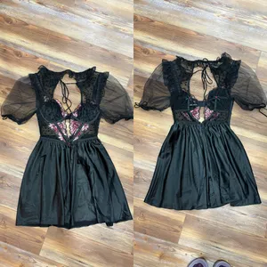 For Love & Lemons Juliet Puff Sleeve Lace Satin Mini Dress thumbnail 5