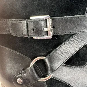 Ralph Lauren Makalia Boots Womens 8 Black Leather Suede Ankle Zip Buckle‎ Riding thumbnail 11
