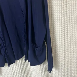 J. McLaughlin Marie Navy Blue Fringe Open Front Cardigan Sweater Pockets XL thumbnail 8
