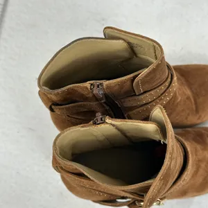 Ann Taylor‎ Brown Suede Studded Buckle Ankle Boots Women 6M Block Heel Moto Boho thumbnail 11