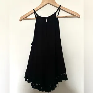 H&M Boho Coachella Tassel Tank Women’s Black‎ Geometric Trim Sz 6 thumbnail 3