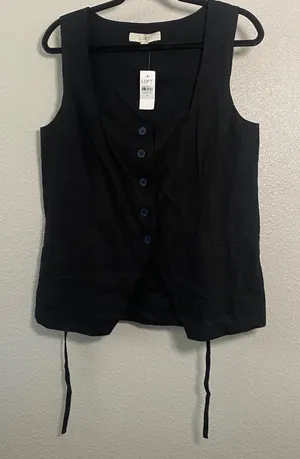 NTW Loft Black Vest Medium Linen Blend Minimalist Tie Back Classic Versatile thumbnail 1