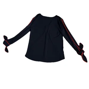 Ann Taylor Women’s Top Medium Navy Blue Red Bow‎ Cuff Career thumbnail 2