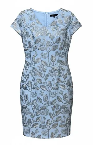 JS‎ Collections Womens Light Blue Silver Sequin Leaf Sheath Dress Size 6 8617397 thumbnail 1