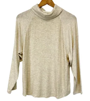 Lush Knit Top Sweater Womens Medium Turtleneck Oatmeal Minimalist Lagenlook Fall thumbnail 1