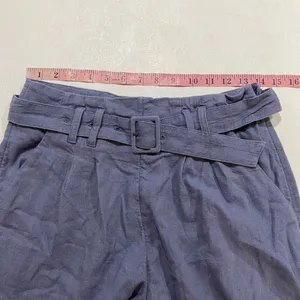 Abercrombie & Fitch Blue Linen Blend Belted Shorts Size M High Rise thumbnail 5