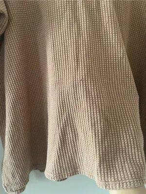 Offline by Aerie Waffle Knit Henley Top Medium Tan Oversized Long Sleeve Lounge thumbnail 4