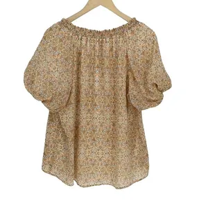 Show Me Your Mumu Women's Kirby Floral Puff Short Sleeve Blouse Yellow Sz Medium thumbnail 5