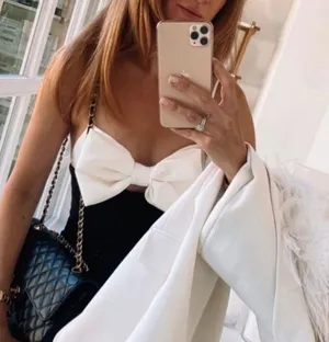 ZARA black bodysuit white bow top blouse thumbnail 10