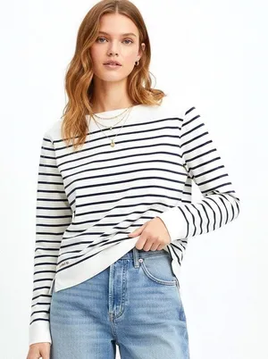 VTG Ralph Lauren Petite Womens PL‎ Striped Long Sleeve Preppy Y2K Top Navy White thumbnail 1