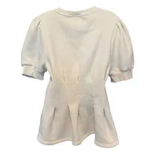 Maeve Puff Sleeve Sweatshirt L Cream Pleated Waist Peplum Top Preppy Soft Girl thumbnail 2