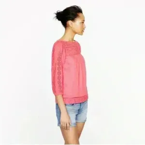 J.Crew Women’s Linen Salmon Coral Eyelet Top Size XS‎ Lightweight Casual thumbnail 2
