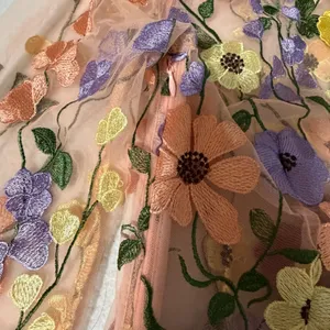 Finesse Floral Embroidered Sheer Mesh Mock Neck Mini Dress Peach Multi Size L thumbnail 8