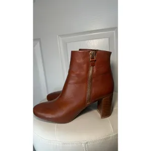 Jeffrey Campbell Prianka Cognac Leather Ankle Booties Block‎ Heel Brown Size 8 thumbnail 3