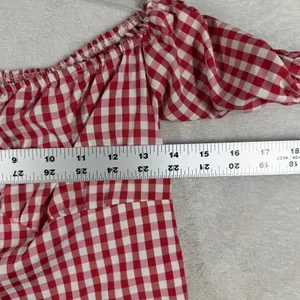 PrettyLittleThing Red White Gingham Off Shoulder Crop Top Button Front Size 2 thumbnail 5