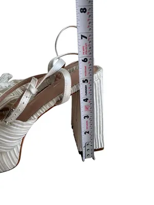WHITE Pleated Bow Platform Sandals Heels Size 10 thumbnail 7