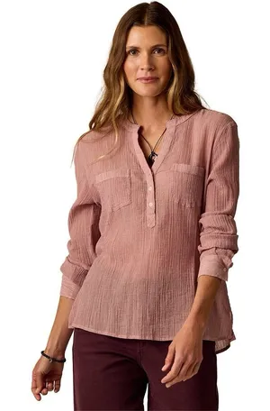 Carve Designs Dylan Gauze Popover Henley Organic Cotton Small Pink thumbnail 1