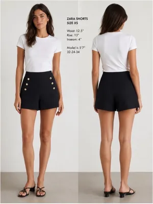 Zara NWT Black High Waist Sailor Shorts S Gold Button Tailored Nautical thumbnail 2