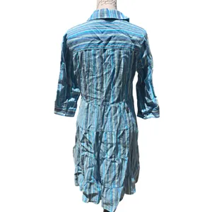 Soft Surroundings 100% Linen Striped‎ Tiered Midi Shirt Dress Blue Coastal XS thumbnail 6
