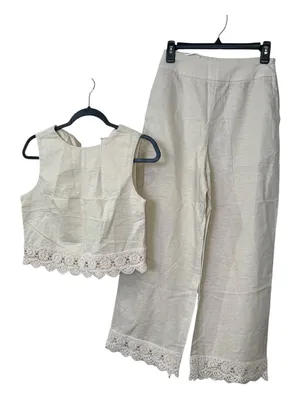 CoMMENSE Cotton Linen Lace Trim Two-Piece Pants Set Size XS NWT thumbnail 4