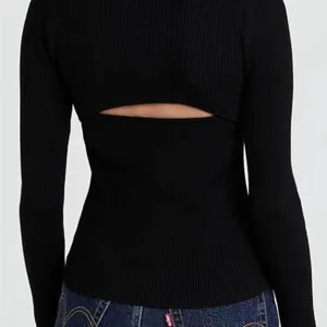 Line and Dot Black Cut Out Long Sleeve Top thumbnail 3