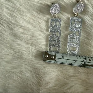 Bride Acrylic Silver Glitter Sparkle Drop Earrings. thumbnail 4