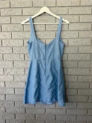 Reformation Macy Sweetheart Denim Mini Dress Size 4 Linen Blend thumbnail 3