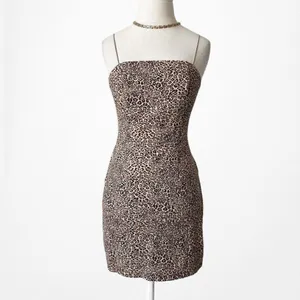 Vintage Y2K 90s Brown Animal Leopard Print Mini Bodycon Cocktail Dress Size 0/S thumbnail 4