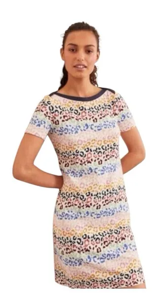 Boden Georgia T-Shirt Dress Jersey Leopard Rainbow Striped Multi Women Size 14R‎ thumbnail 1