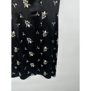 Vintage 90s Black Satin Sheath Mini Dress Floral Goth Indie Grunge‎ Whimsygoth 7 thumbnail 3