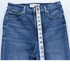 Denim Forum High Waisted Straight Leg Jeans Medium Wash Raw Hem Stretch Size 25 thumbnail 5