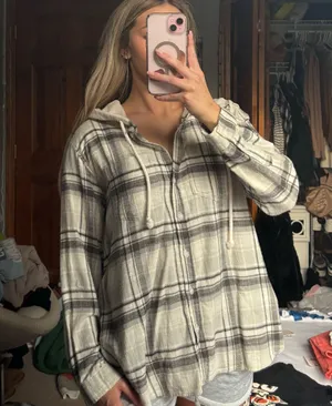 American Eagle Hooded Flannel Plaid thumbnail 1