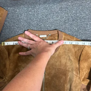 Soia & Kyo Brown Suede‎ Zip Jacket Ribbed Knit Slim Fit XS Chic Moto Minimalist thumbnail 15