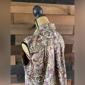 Vintage Haley Purple & Brown Paisley Floral Button Up Sleeveless Top Size Medium thumbnail 5