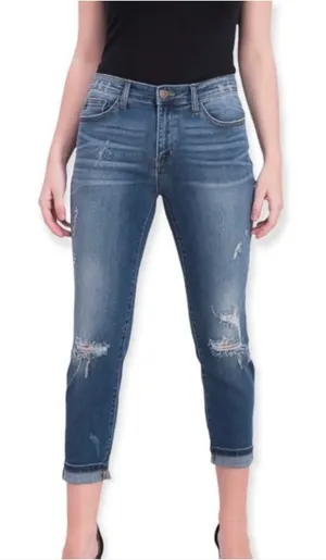 Judy Blue Relaxed Fit‎ high rise distressed Crop Denim Jeans thumbnail 1