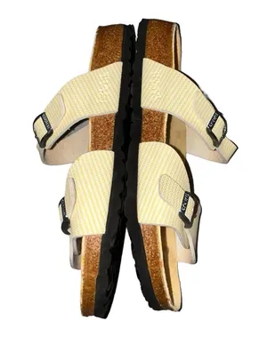 Birkenstock Birki's Aziza Yellow & White Two Strap Slides Sandals 39 8 Narrow thumbnail 4