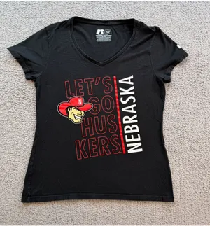 Nebraska Cornhuskers Russell Athletic Women’s Small Black V-Neck Graphic T-Shirt thumbnail 1