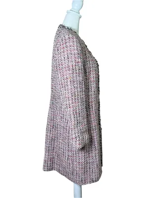VTG Garfield & Marks Pink Tweed Coco Jacket Longline Open Front Fringe Sz 4 USA thumbnail 4