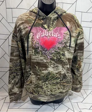 Y2K Cabelas Camo Hoodie Womens‎ Medium Green Advantage Max 1 Open Terrain Heart. thumbnail 1