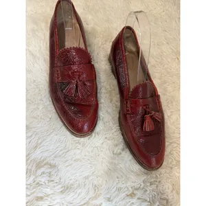 J.Crew Oxblood Red Cracked Patent Leather Tassel Loafers Made in Italy Sz 7.5 thumbnail 3