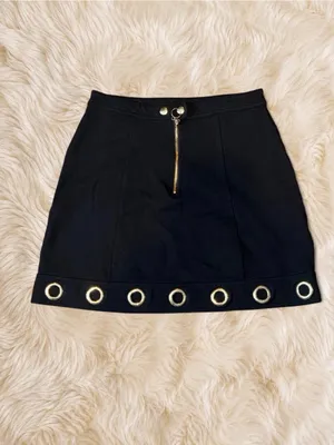 Marilyn Monroe Black Gold Grommet Zip Mini Skirt Size M Y2K Moto Grunge thumbnail 3