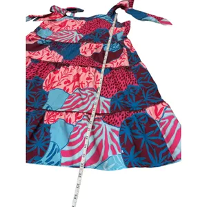 Umgee Womens Tropical Bird Print Tiered Mini Dress Pink Blue Tie Strap‎ Medium thumbnail 6