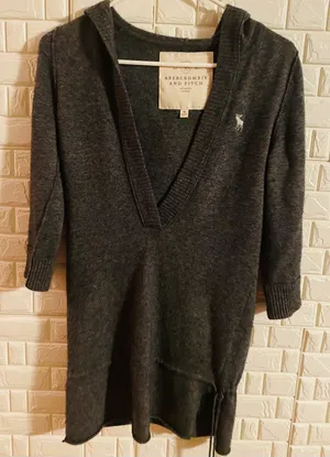 Abercrombie and Fitch woman's sweater 30 x 17 width. Gray with hoodie thumbnail 1