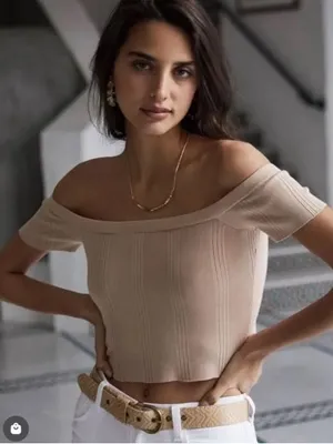 L’AGENCE Yuki Fitted Rib Off The Shoulder Top‎ Size Large thumbnail 2