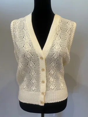 Cream Knit Button-Front Sleeveless Sweater Vest super vintage like new thumbnail 1