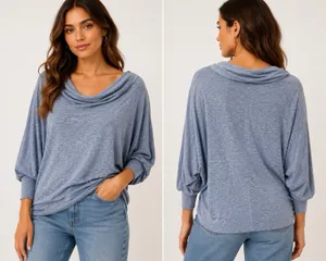 Free People We The Free Blue Cowl Neck Dolman Relaxed Knit Top Medium thumbnail 2