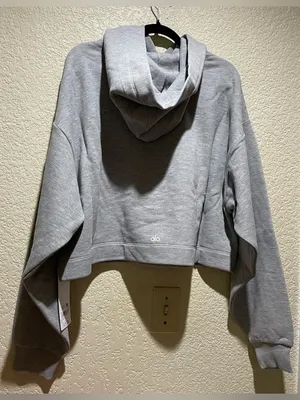 Alo NWT Bae Hoodie Athletic Heather Grey Cropped Pullover Sweatshirt Size L thumbnail 5