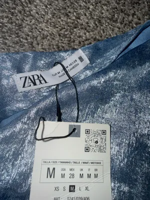 Zara Light Blue Foil Metallic Cowl Neck Mini Slip Dress thumbnail 2