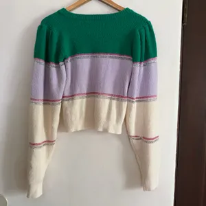 FOR LOVE AND LEMONS Arielle Puff Sleeve Color Block Striped Sweater Medium thumbnail 6