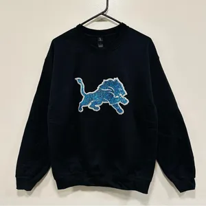 Detroit Lions sweatshirt! NFL black sequin bedazzled logo crewneck size large! thumbnail 1